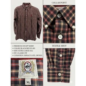 Cinch Plaid Button Down Shirt Mens XL Black Red MTW1103193 Classic Fit